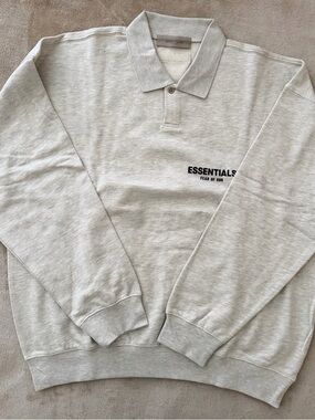 Essentials Light Oatmeal Polo Collar Sweatshirt Size M
